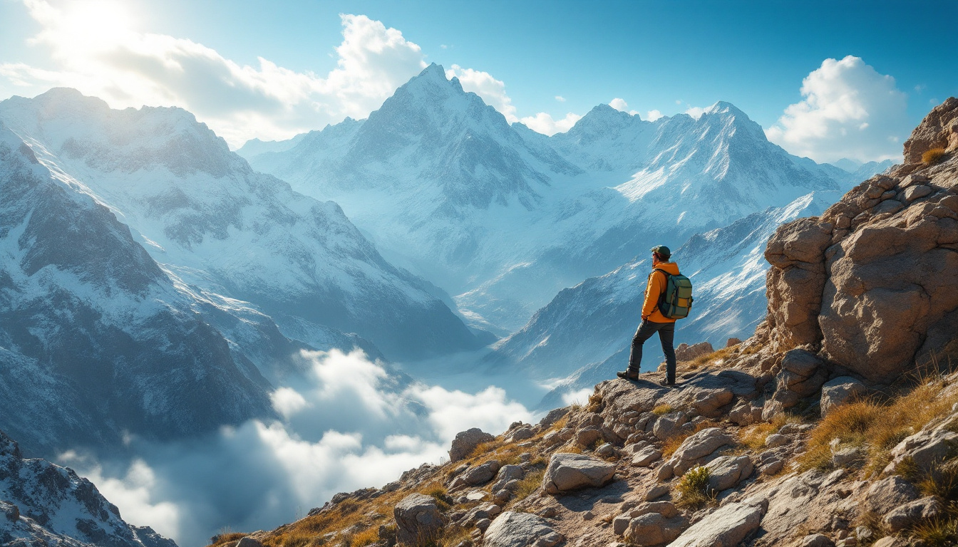 Man peacefully looking at the mountain range